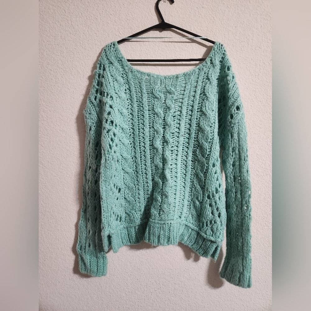 Free People Fluff Wool Mohair Blend Pullover Sweater Mint Green size XS - Picture 7 of 7